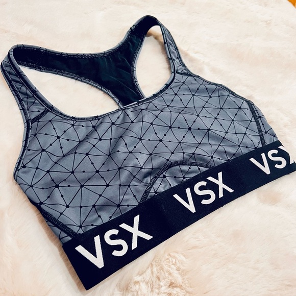Victoria's Secret Geometric Print VSX Logo Elastic Band Sports Bra Gray Small - Picture 5 of 11